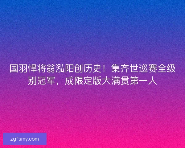 国羽悍将翁泓阳创历史！集齐世巡赛全级别冠军，成限定版大满贯第一人